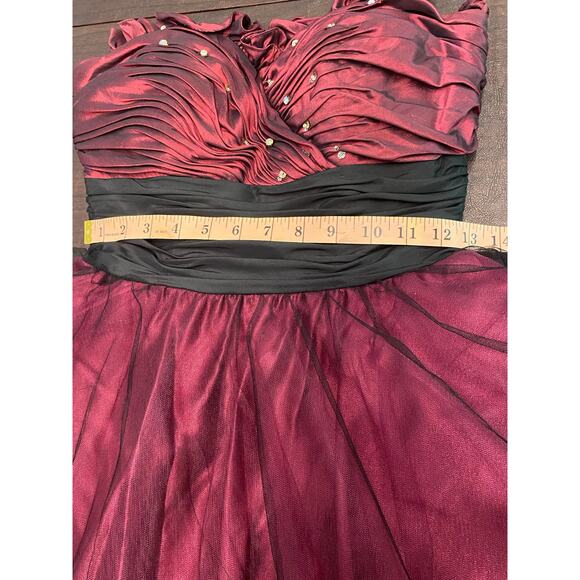 Burgundy Holiday Party Dress Black Tulle Rhinestone Sze 4 Whimsigoth Christmas - Picture 10 of 14